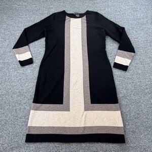 INC Colorblock Knit Sweater Dress M Black Gray Long Sleeve Soft
